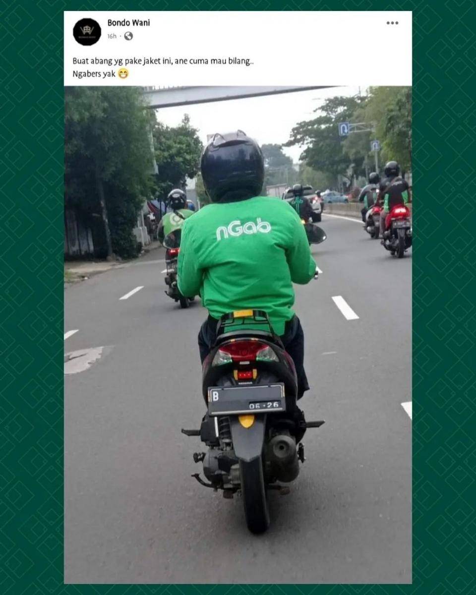 tulisan lucu punggung driver ojol  (instagram.com/lambeonlen)