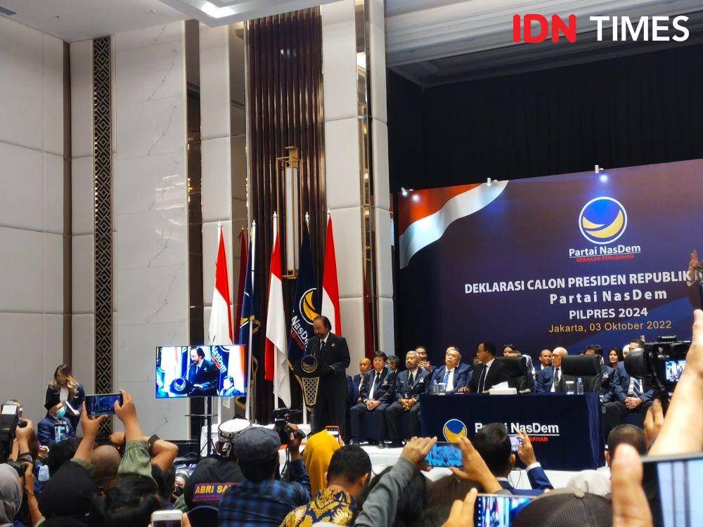 Surya Paloh jelang pengumuman Capres 2024 dari Nasdem pada Senin (3/10/2022). (IDN Times/Ilman Nafi'an)