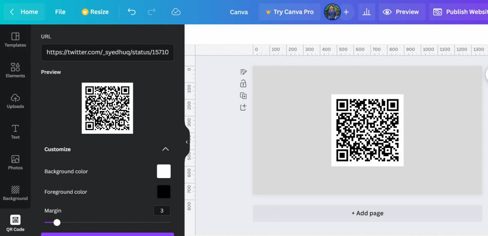 ilustrasi menambahkan QR di Canva (canva.com)