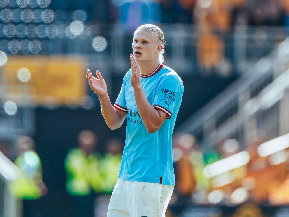 Erling Haaland menyumbang 1 gol untuk Manchester City dalam kemenangan 0:3 di markas Wolverhampton Wanderers pada 17 September 2022. (twitter.com/ManCity)