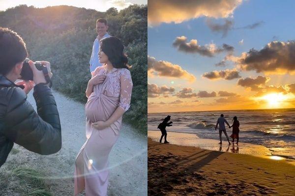 9 Potret Maternity Gracia Indri, Bermandikan Sunset di Pinggir Pantai
