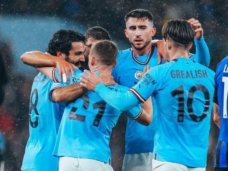 Para pemain Manchester City merayakan gol ke gawang Copenhagen di UCL 2022/2023. (instagram.com/mancity)