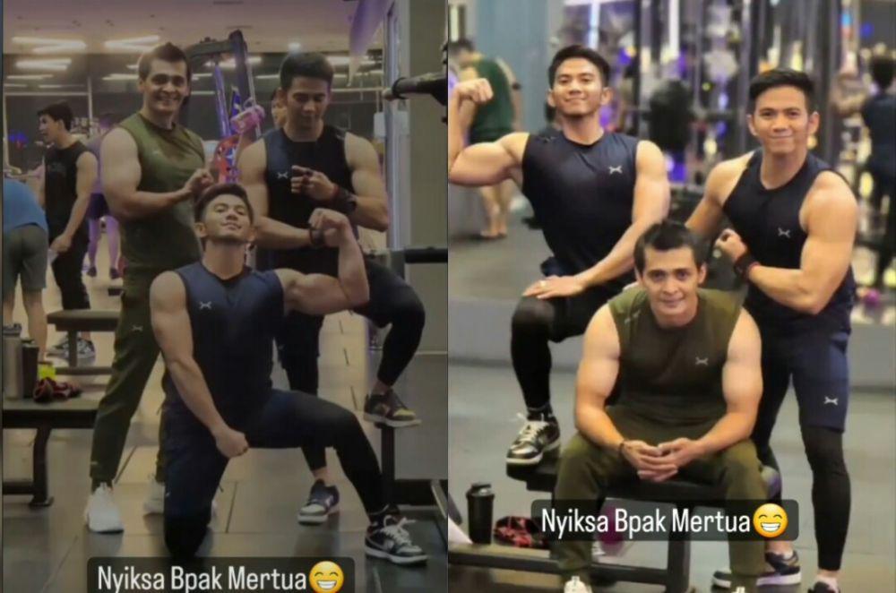 9 Potret Ridho DA Nge-gym Bareng Mertua, Kompak Bentuk Otot!