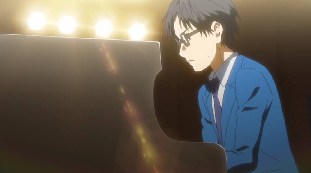 Arima bermain piano (dok. A-1 Pictures/ Shigatsu wa Kimi no Uso)