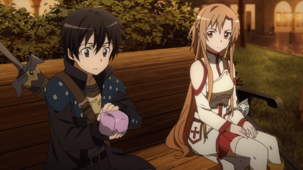 Kirito pertama kali mencoba makanan pemberian Asuna (dok. A-1 Pictures/ Sword Art Online)