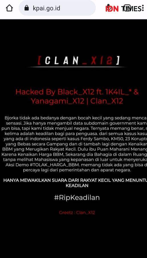 Tangkapan layat situs KPAI yang diretas/IDN Times Dini Suciatiningrum