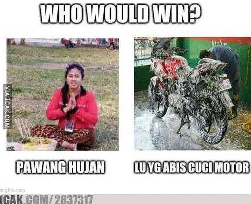 meme cuci motor musim hujan (1cak.com)
