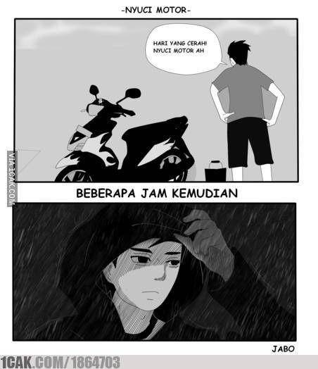 meme cuci motor musim hujan (1cak.com)