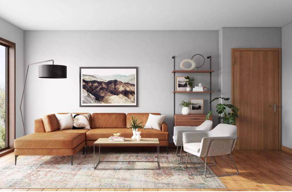 inspirasi ruang tamu dengan desain mid-century modern (havenly.com)