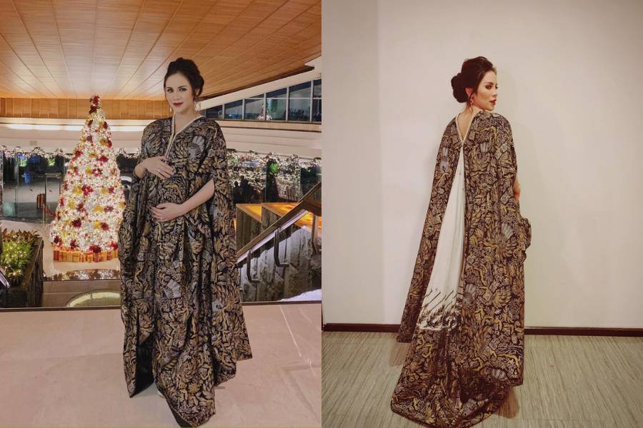 inspirasi baju kondangan untuk ibu hamil (instagram.com/therealmomogeisha)