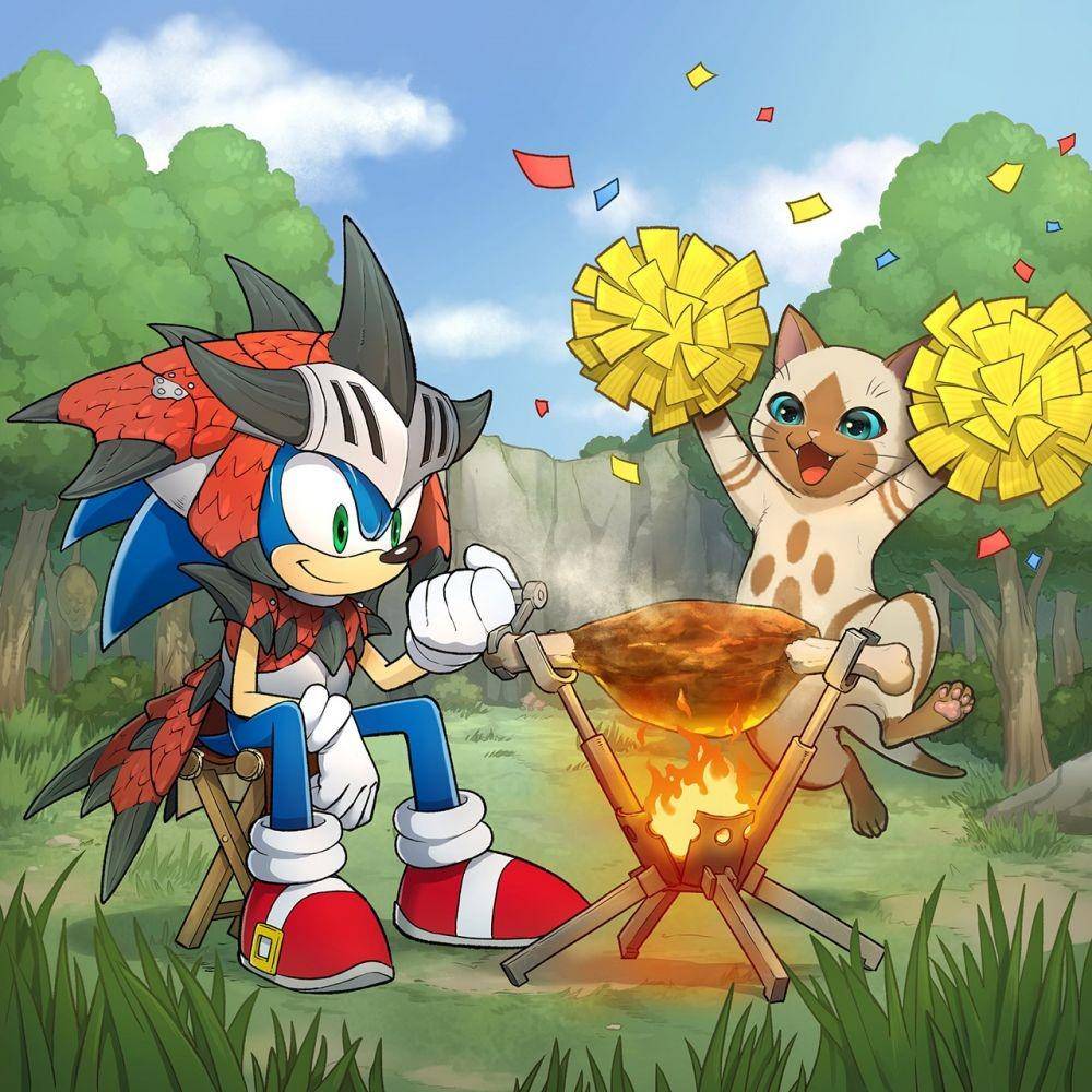 Ilustrasi kolaborasi Sonic Frontiers dari tim pengembang Monster Hunter. (Dok. SEGA/Sonic Frontiers)