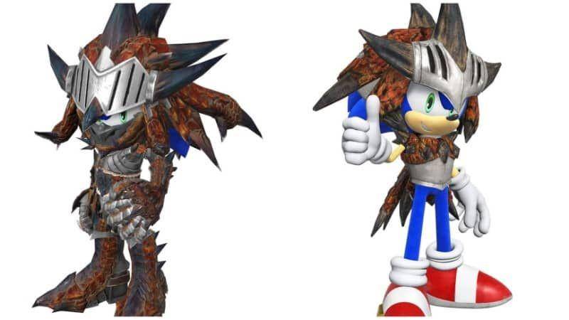 Kostum Rathalos (kiri) dan Felyne Rathalos (kanan) untuk Sonic. (Dok. SEGA/Sonic Frontiers)