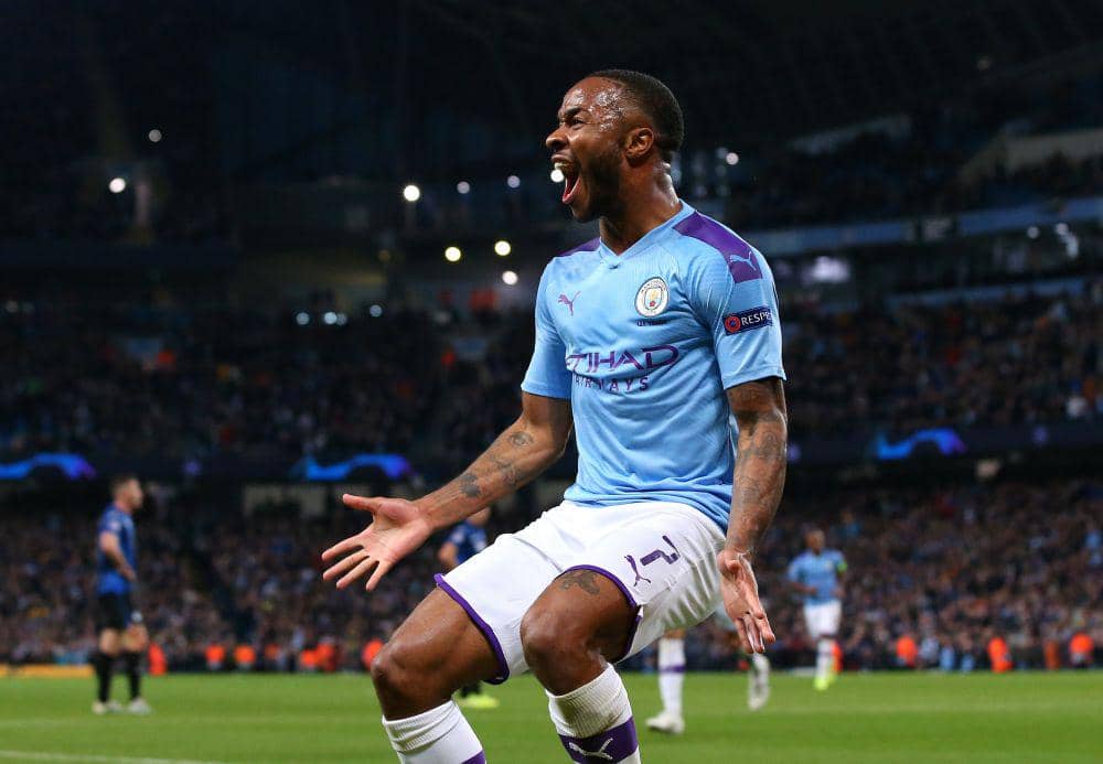 Raheem Sterling cetak hattrick hanya dalam waktu 11 menit untuk Manchester City dalam kemenangan 5-1 melawan Atalanta BC pada 22 Oktober 2019. (twitter.com/ChampionsLeague)
