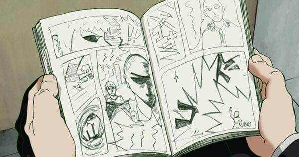 Penampakan manga OPM di episode 2 Mob Psycho 100 (  Dok. Bones / Mob Psycho 100 )