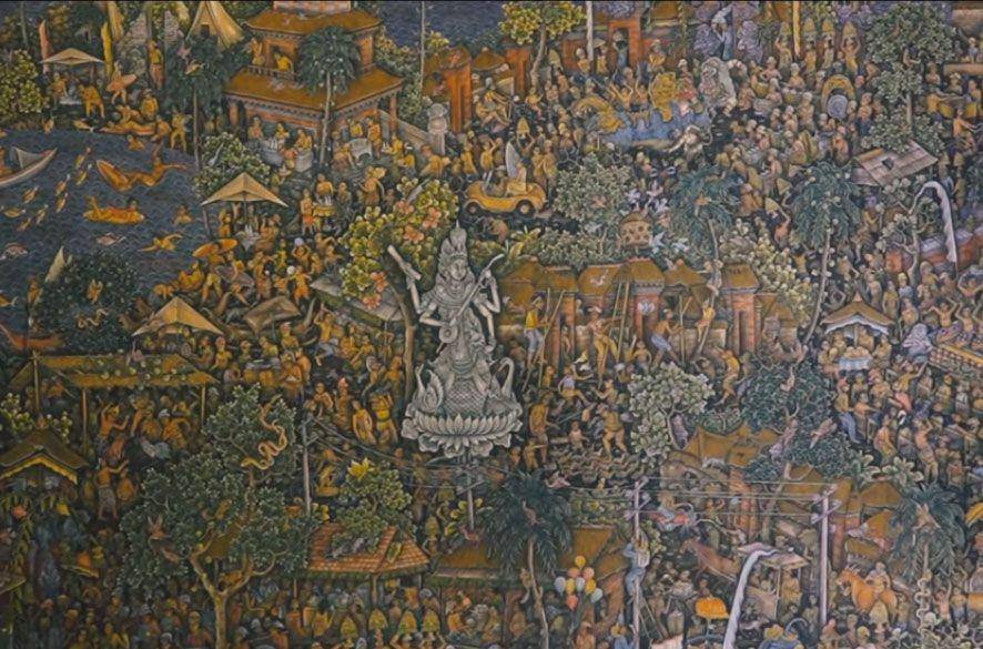 Salah satu lukisan dengan ciri khas seni lukis Batuan. (YouTube.com/Pemerintah Desa Batuan)
