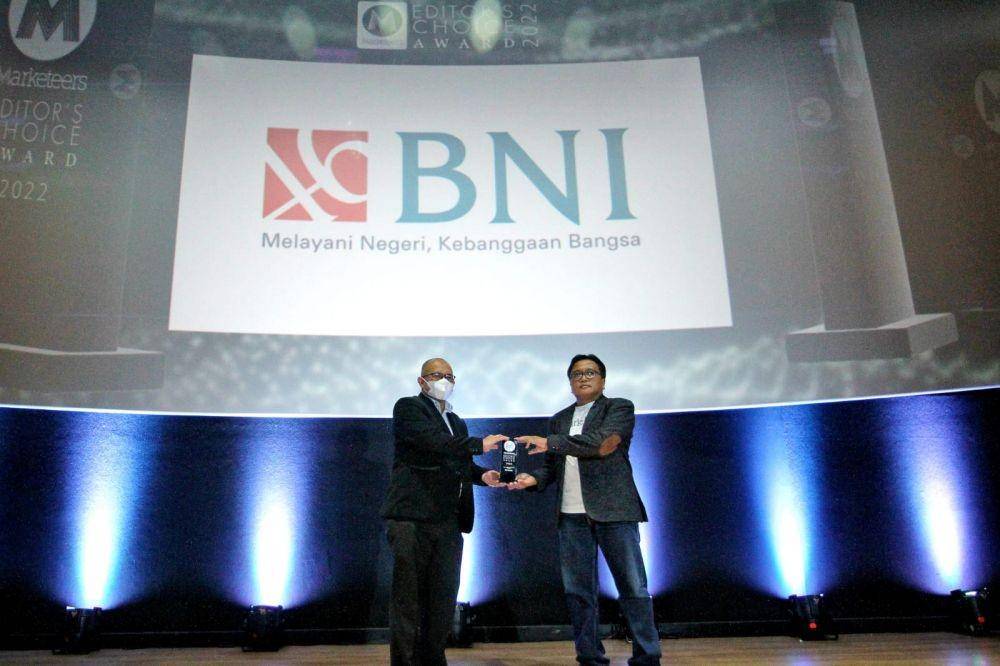 BNI sukses menjadi salah satu pemenang dalam Marketeers Editor’s Choice Award 2022 kategori Seamless Financial Platform of the Year. (Dok. BNI)