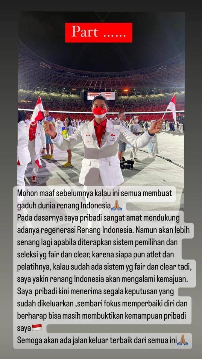 Para perenang senior angkat bicara soal SK pelatnas renang untuk SEA Games 2023 (instagram.com/fadlanprawirda)