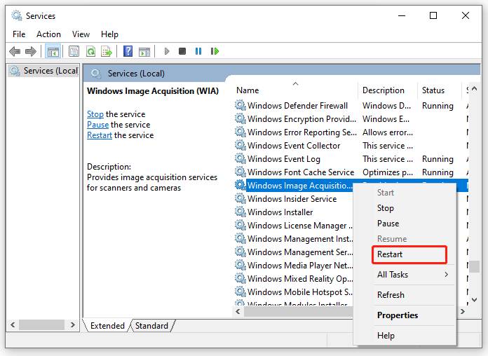 ilustrasi membuka program WIA di Windows services (partitionwizard.com)