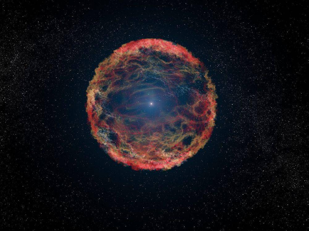 ilustrasi 3D dari ledakan yang dinamakan Supernova 1993J (commons.wikimedia.org/NASA, ESA, and G. Bacon)