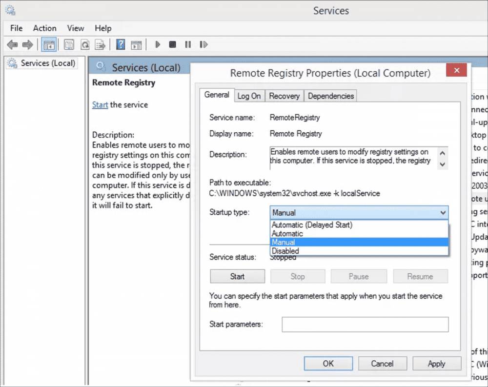 program Remote Registry di dalam Windows services (4sysops.com)