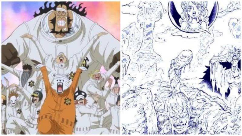 Kelompok bajak laut Hati, serta Cracker dan Brulee. (Dok. Toei Animation, Shueisha/One Piece)