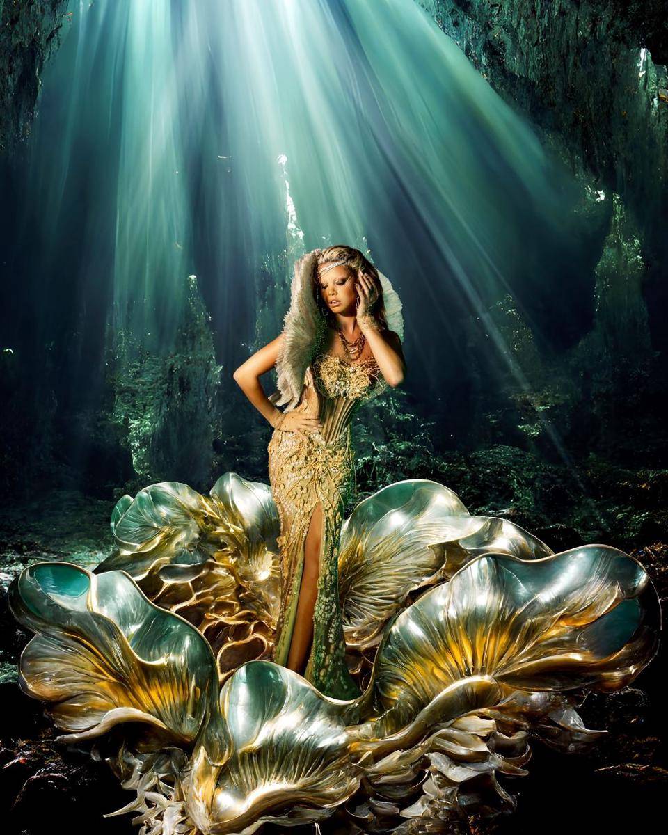 ilustrasi koleksi The Siren’s Song dari kolaborasi Diana Couture dan UBS Gold yang ditampilkan di Los Angeles Fashion Week (dok. UBS Gold)