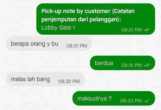 chat driver ojek online kehabisan kesabaran (twitter.com/afrkml)