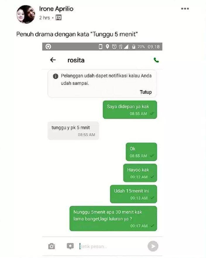 chat driver ojek online kehabisan kesabaran (instagram.com/lambeonlen)