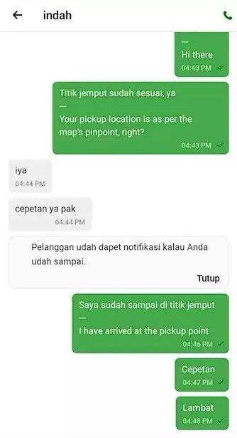 chat driver ojek online kehabisan kesabaran (instagram.com/newdramaojol.id)