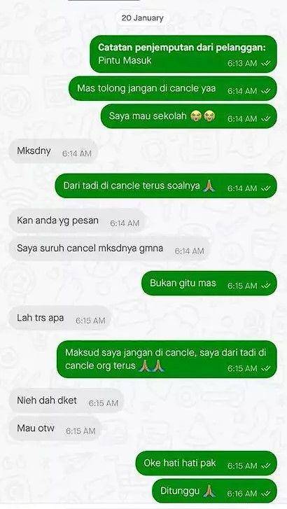 chat driver ojek online kehabisan kesabaran (instagram.com/lambeonlen)