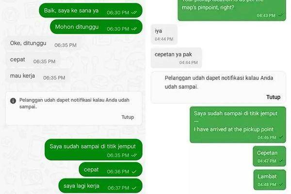 chat driver ojek online kehabisan kesabaran (instagram.com/newdramaojol.id)
