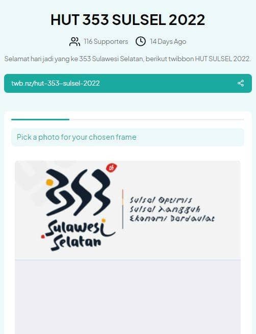 Twibbon bertema HUT ke-353 Sulsel. (twibbonize)