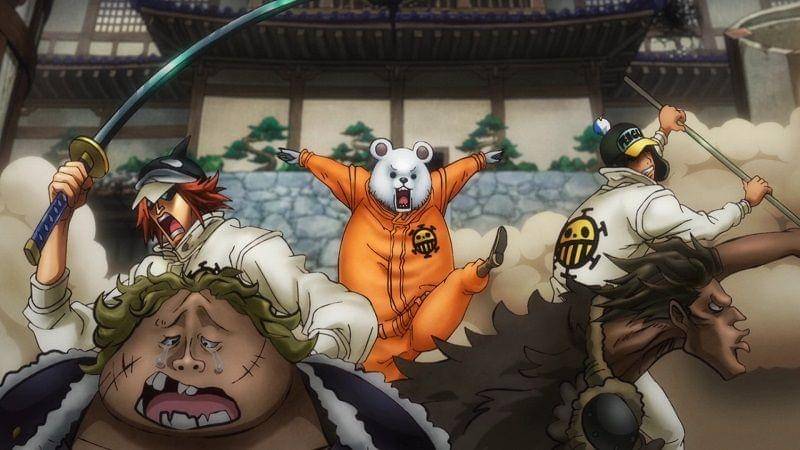 Shachi, Bepo, dan Penguin di Onigashima. (Dok. Toei Animation/One Piece)