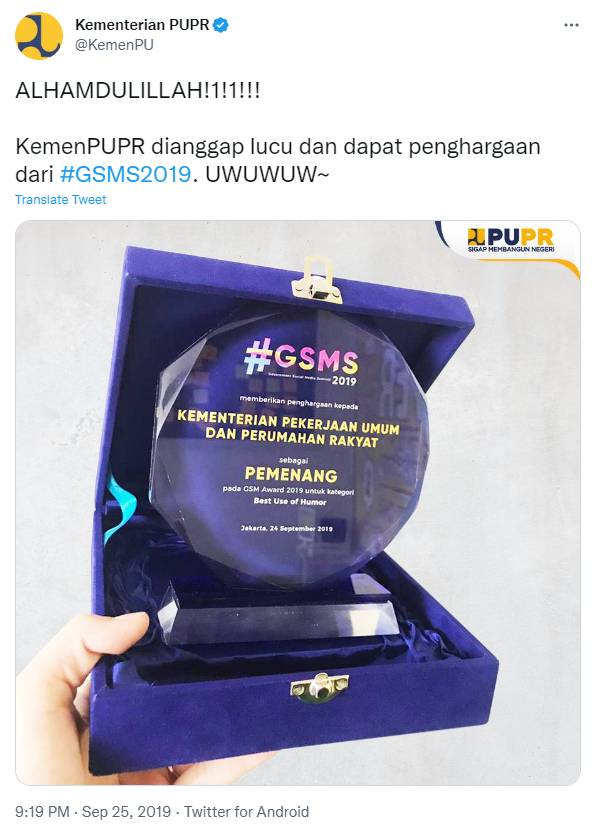 kutipan tweet lucu Kementerian PUPR (twitter.com/KemenPU)