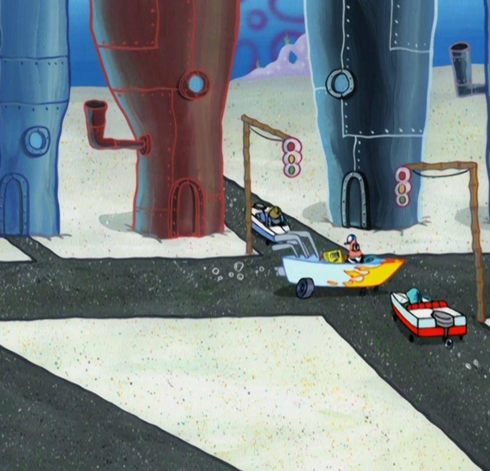 Patrick menerobos lampu merah. (dok. Nickelodeon/SpongeBob SquarePants)