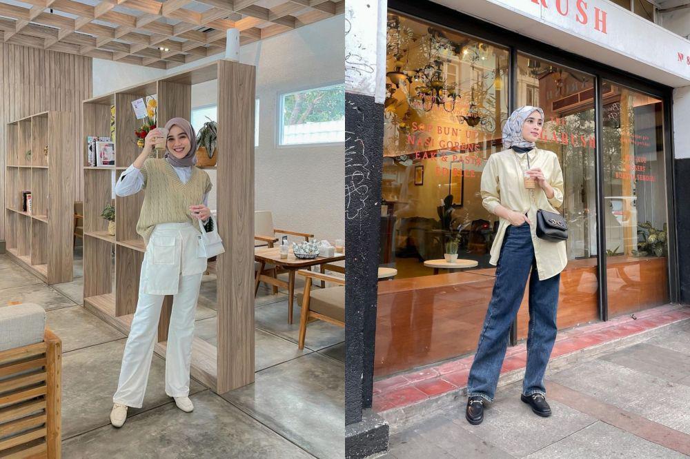 10 Gaya OOTD Hijab Simple ala Vina Maulina, Tetap Modis!