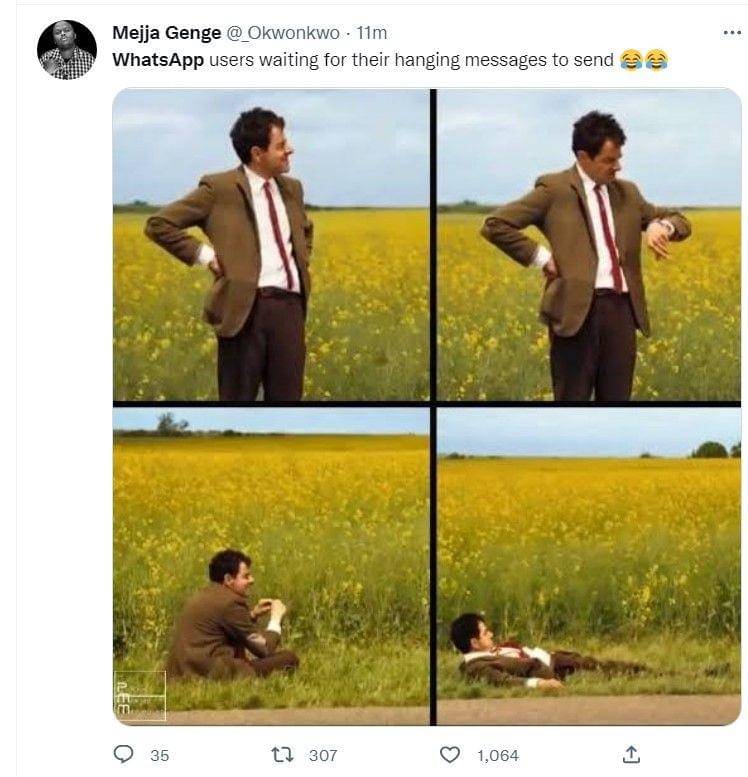 Reaksi kocak warganet saat WhatsApp down. (twitter.com/_Okwonkwo)