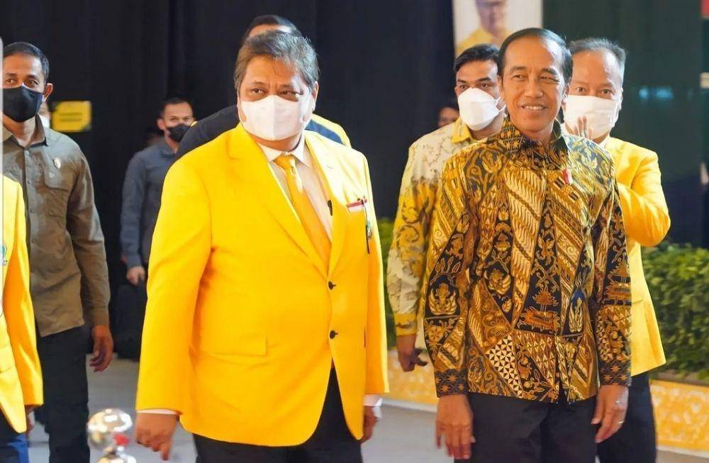 Presiden Joko "Jokowi" Widodo ketika hadir di HUT ke-58 di JI Expo, Kemayoran, Jakarta Pusat pada 21 Oktober 2022. (www.instagram.com/@airlanggahartarto_official)