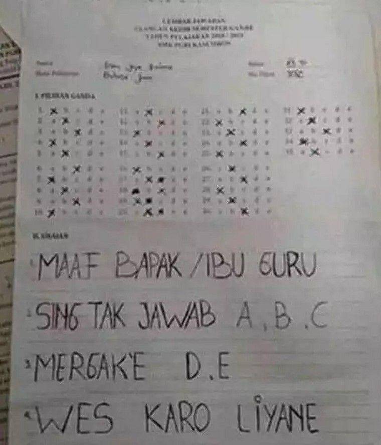 jawaban kocak siswa (twitter.com/jowoshitpost)