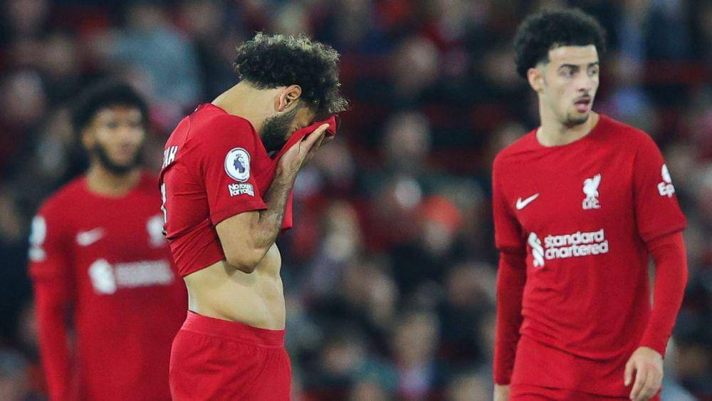 ekspresi para pemain Liverpool saat dikalahkan Nottingham Forest di EPL 2022/2023 (skysports.com)