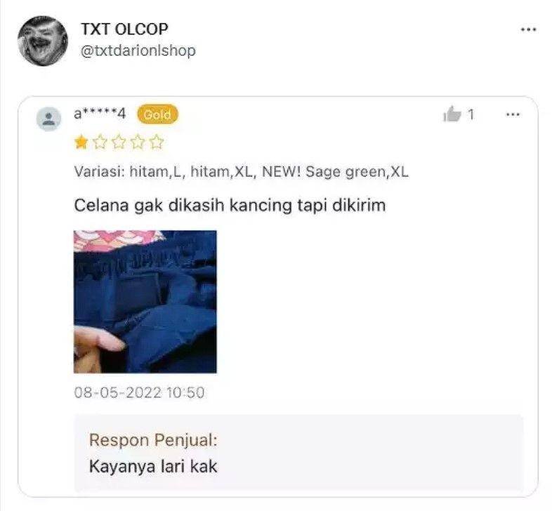 komplain penjual online shop (twitter.com/txtdarionlshop)
