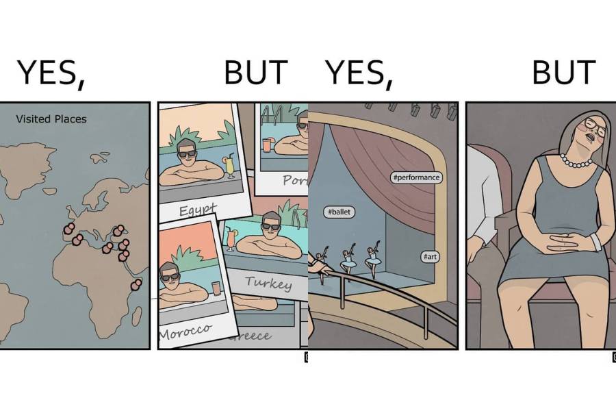 Ilustrasi ekspektasi vs. realita kehidupan. (instagram.com/gudim_public)