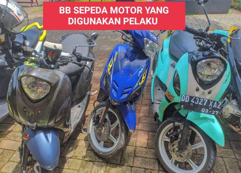 Barang bukti kendaraan yang dipakai pelaku begal diamankan polisi. (Istimewa)