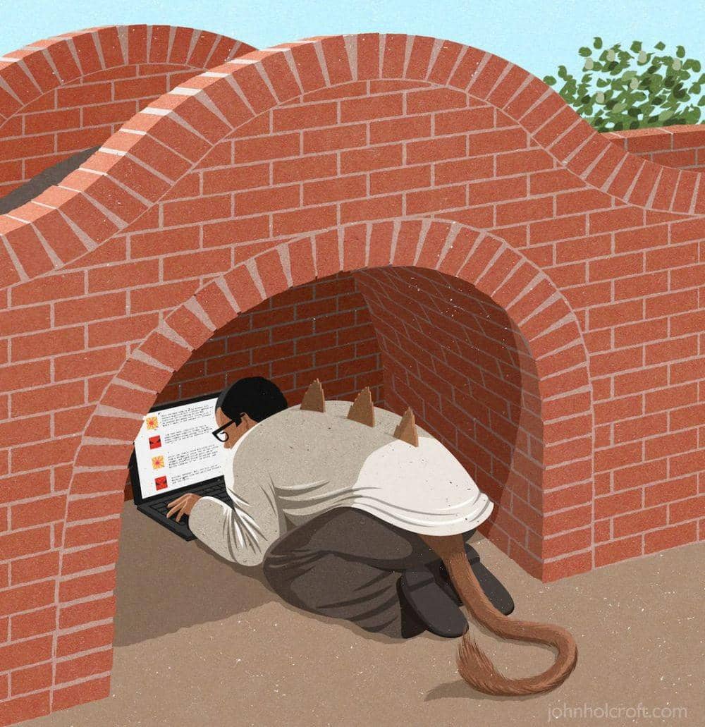 Ilustrasi beratnya jadi karyawan. (instagram.com/johnholcroftillustration)