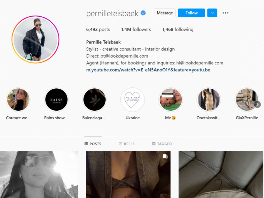 Profil Instagram Pernille Teisbaek (instagram.com/pernilleteisbaek)