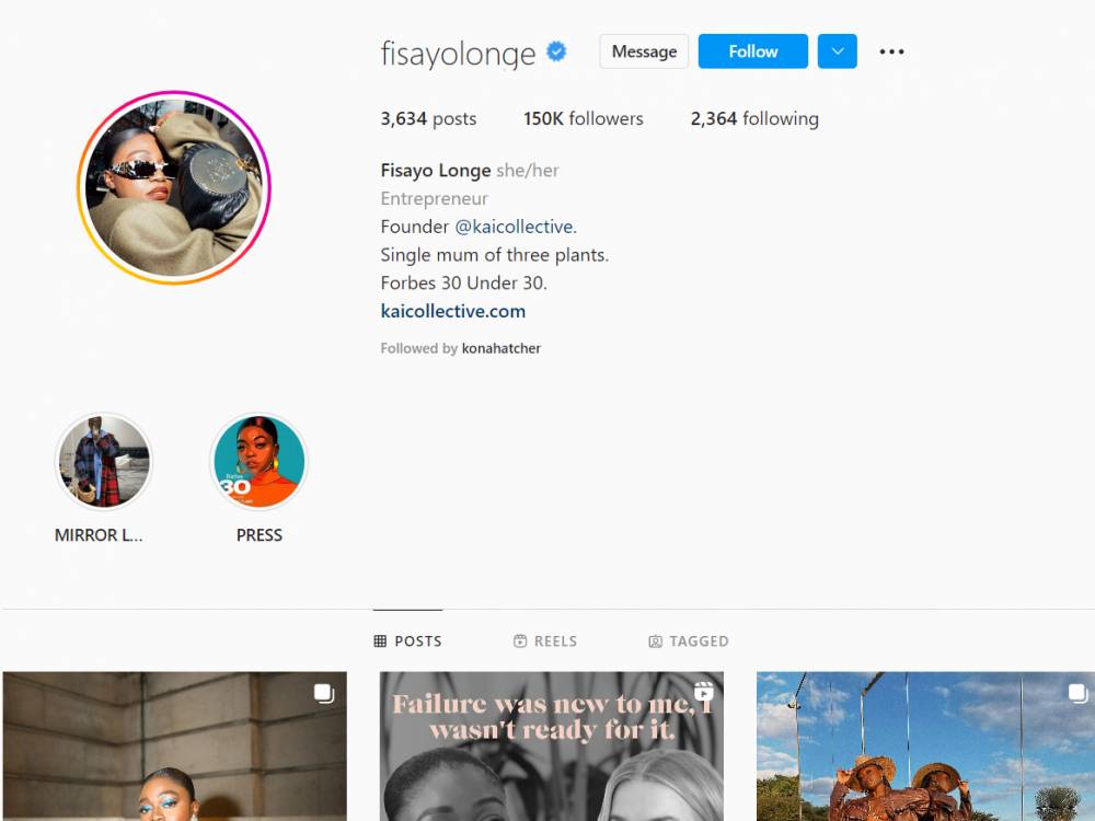 Profil Instagram Fisayo Longe (instagram.com/fisayolonge)
