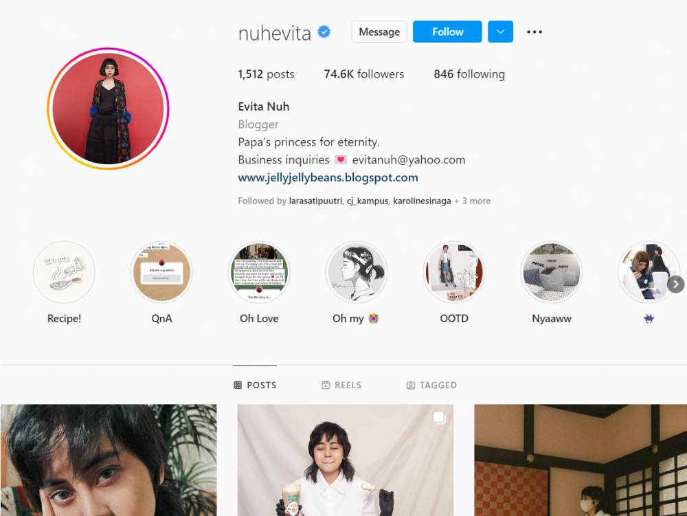 Profil Instagram Evita Nuh (instagram.com/nuhevita)