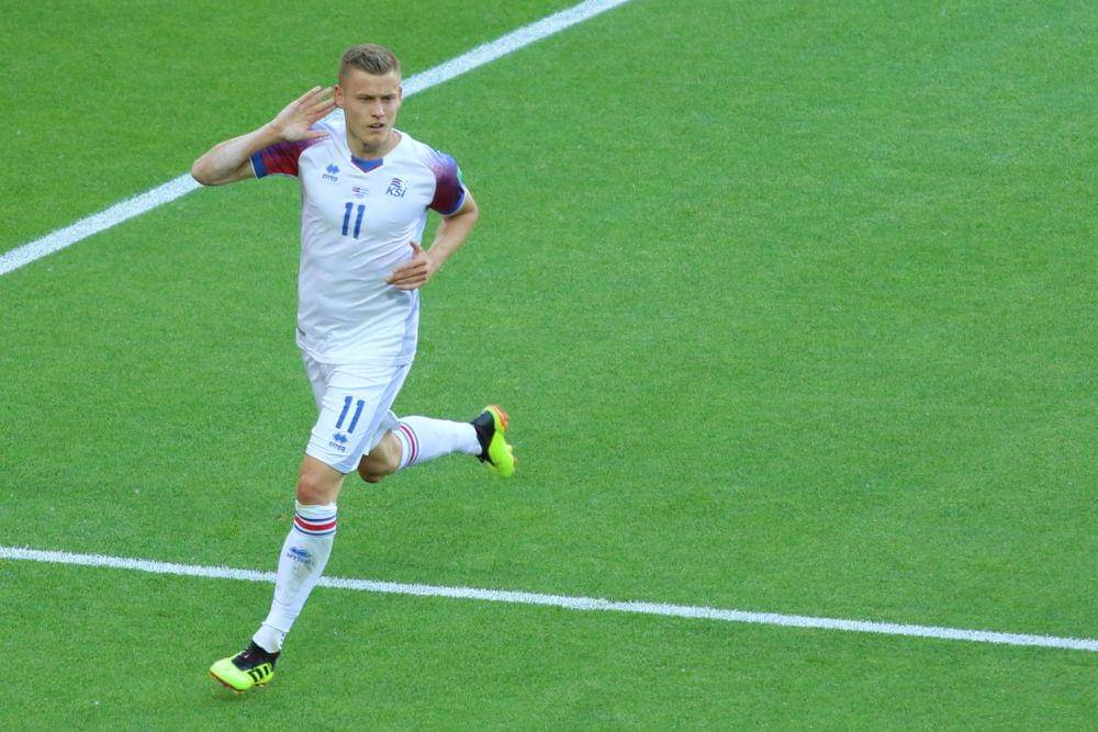 Alfreð Finnbogason saat mencetak gol di pertandingan Piala Dunia 2018 Rusia (twitter.com/FIFAWorldCup)