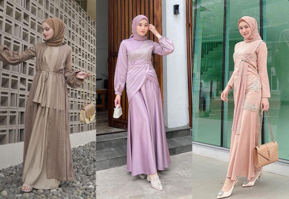 10 Model Gamis Brokat Kombinasi Satin Terbaru 2023