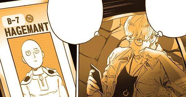 Amai Mask mengecek data Saitama ( tonarinoyj.jp/One Punch Man )